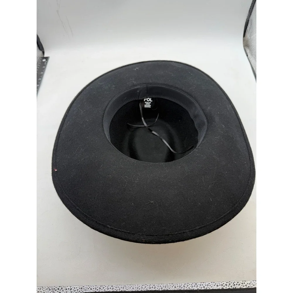 POL Black 100% Wool Wide Brim Fedora Hat indie cowgirl Snakeskin Buckle mobwife